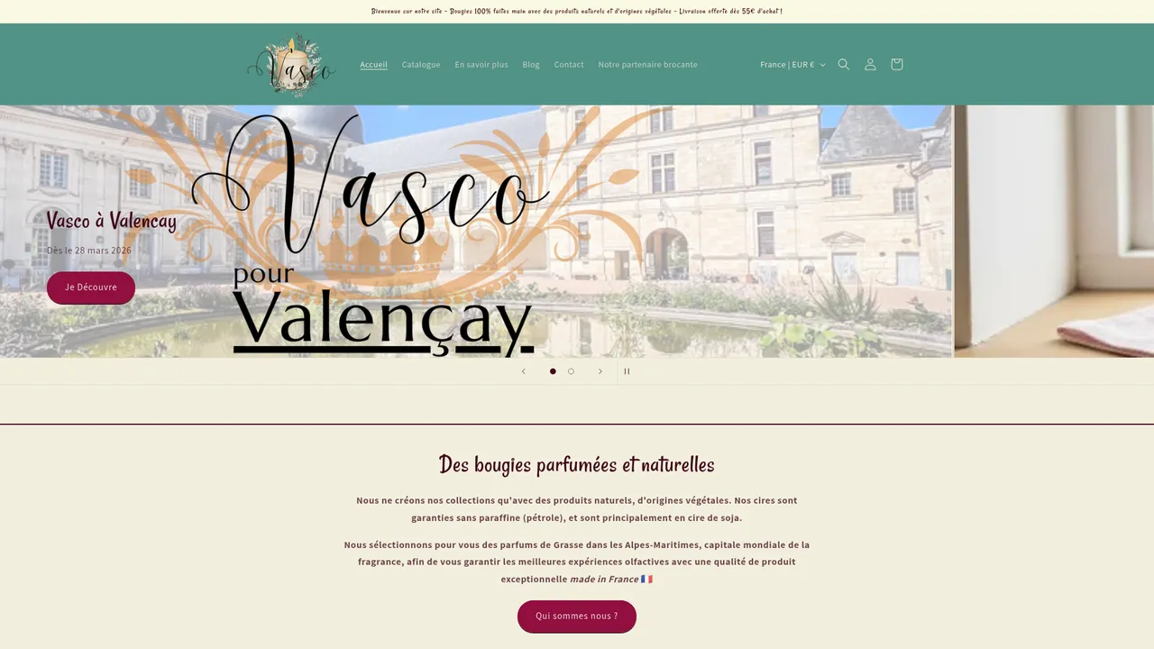 Screenshot de vasco-bougies.fr