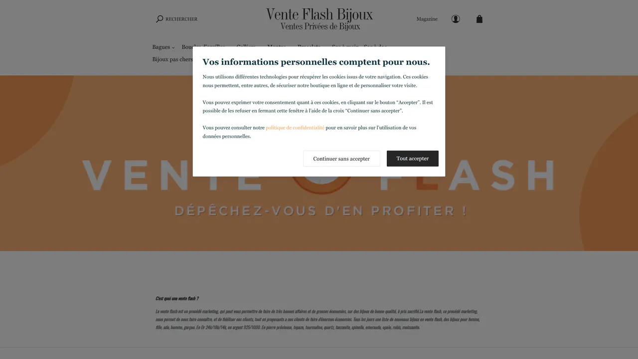 Aperçu du site Vente Flash Bijoux