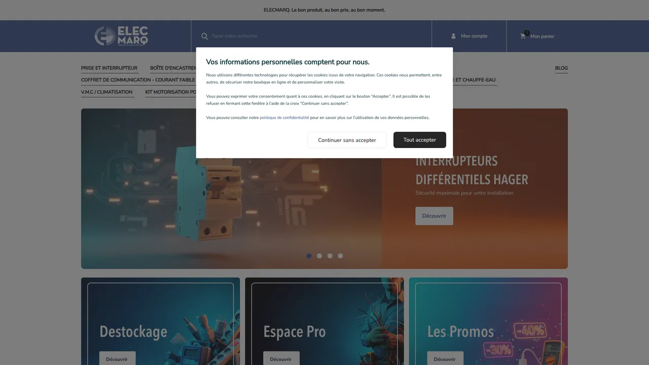Aperçu du site Vente matériel électrique discount