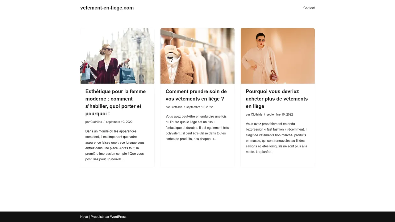 Aperçu du site Magasin vetement en liege