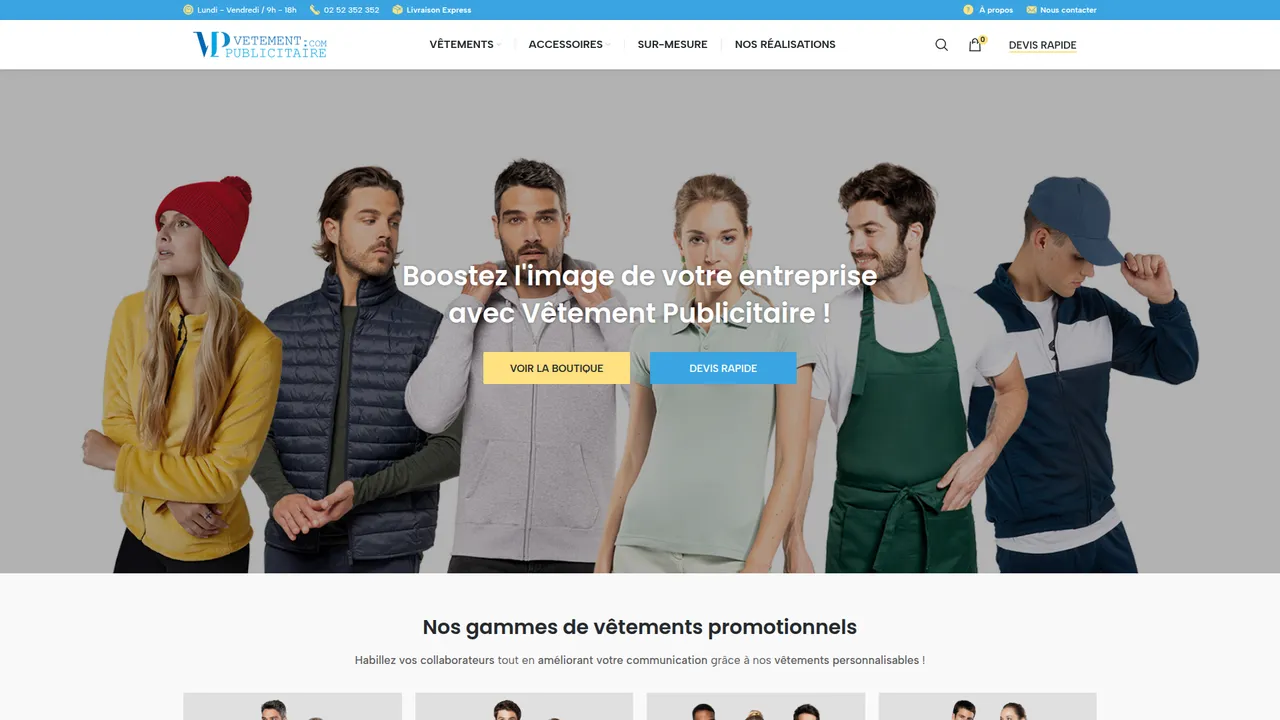 Aperçu du site vetement-publicitaire
