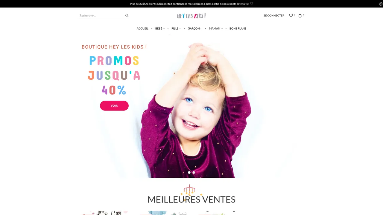 Aperçu du site Vêtements bébés, enfants, grossesse - Hey les kids !