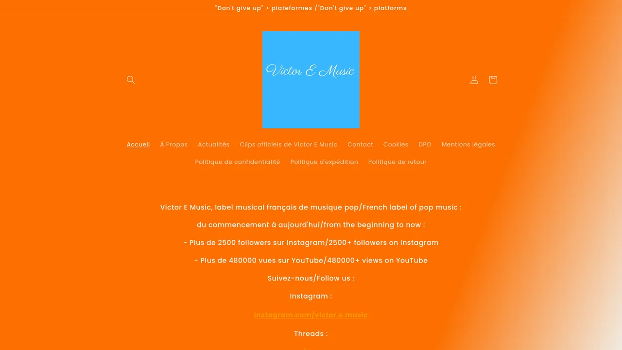 Screenshot de Victor E Music vous souhaite la bienvenue
