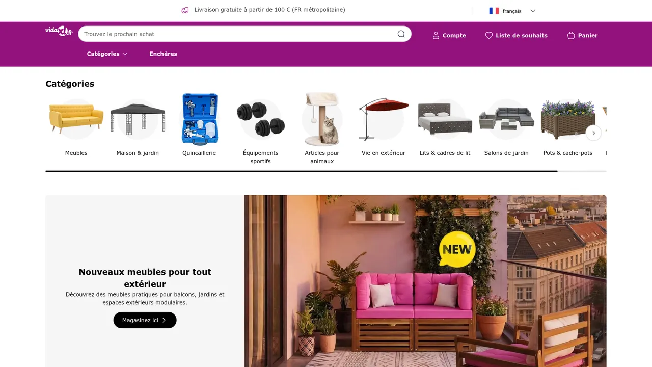 Screenshot de vidaXL.fr