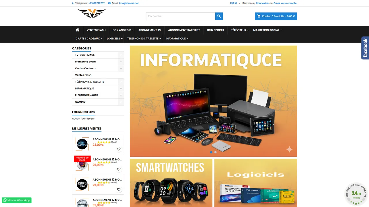 Aperçu du site Vimoul : abonnements TV