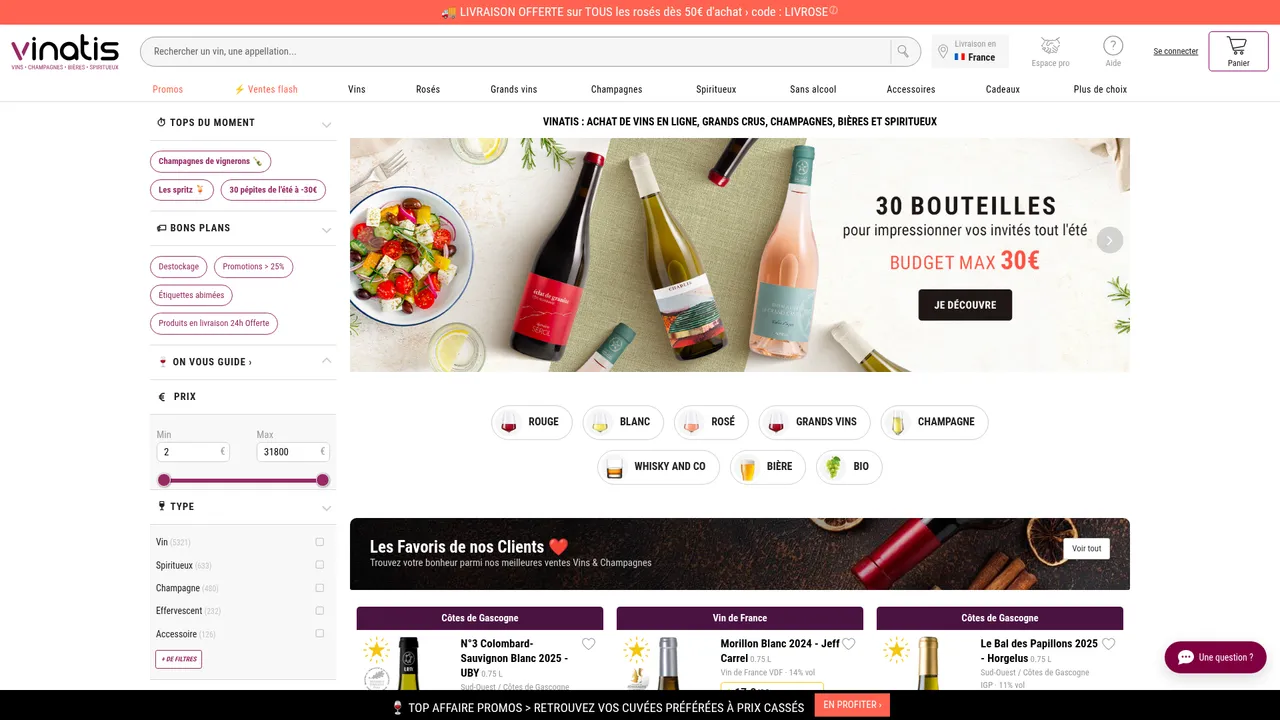 Aperçu du site Vinatis - 1er site de vente de vin en ligne en France