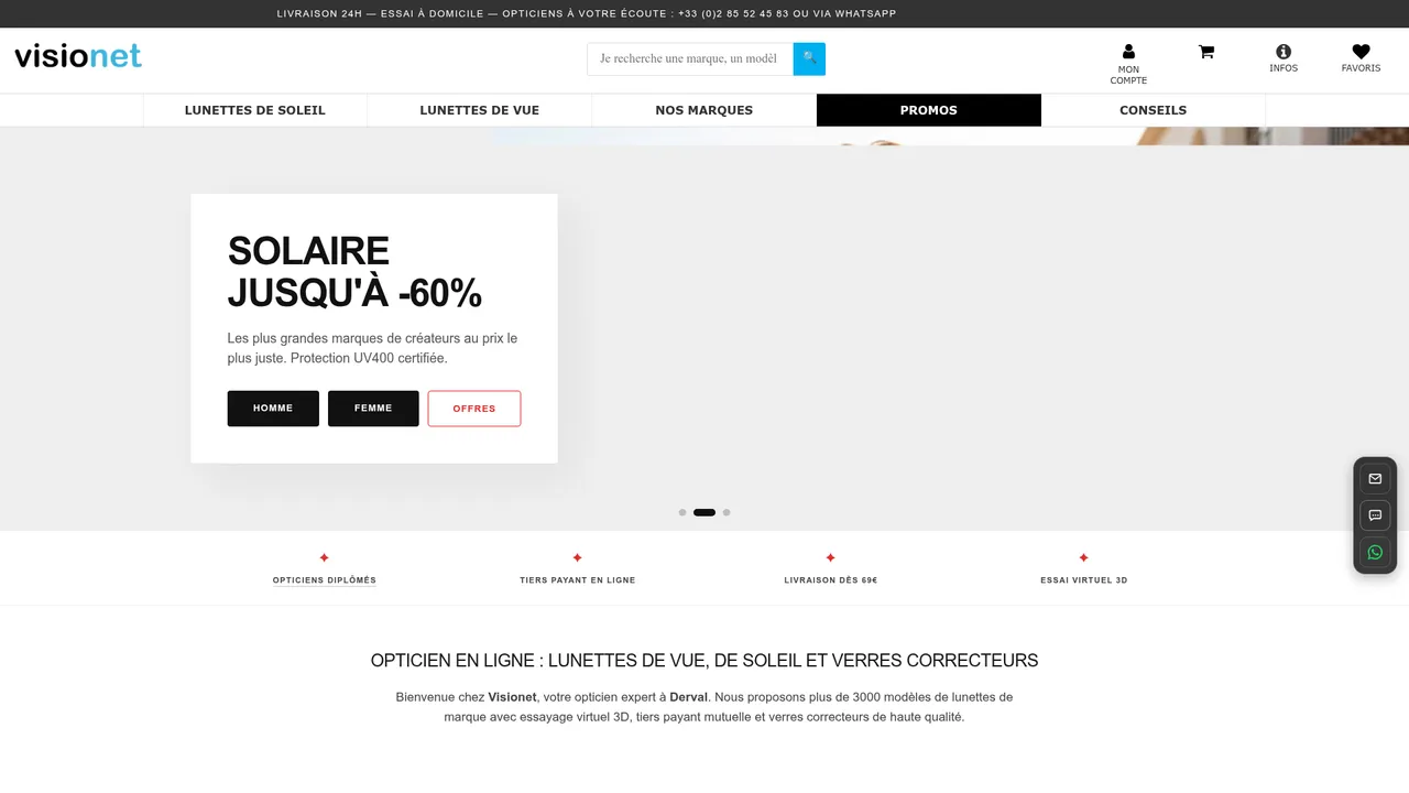 Aperçu du site Visio-net, opticien en ligne