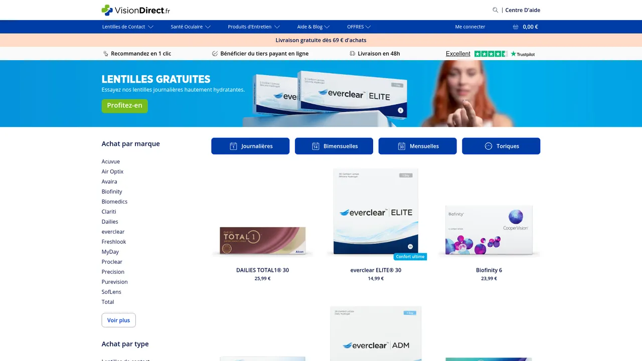 Aperçu du site Vision Direct