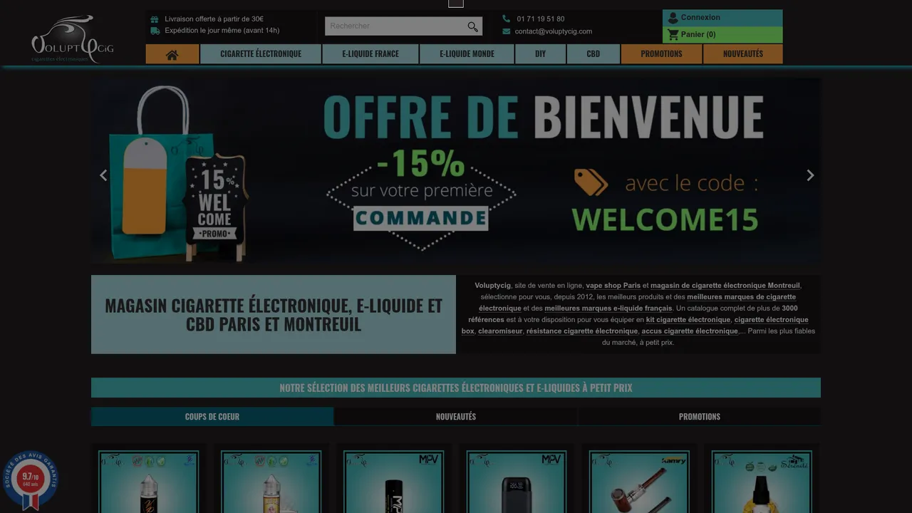 Aperçu du site Voluptycig.com, tout pour la Cigarette Electronique !