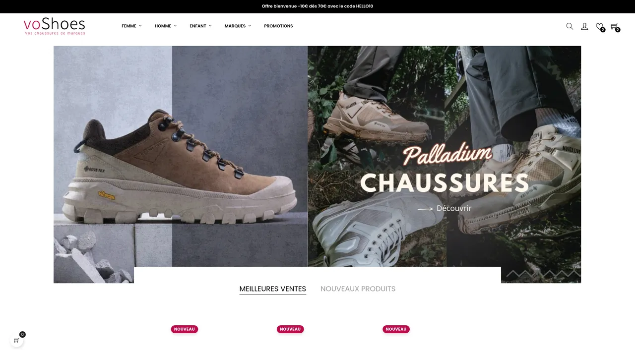 Aperçu du site VoShoes.com : Vente de chaussures de marques