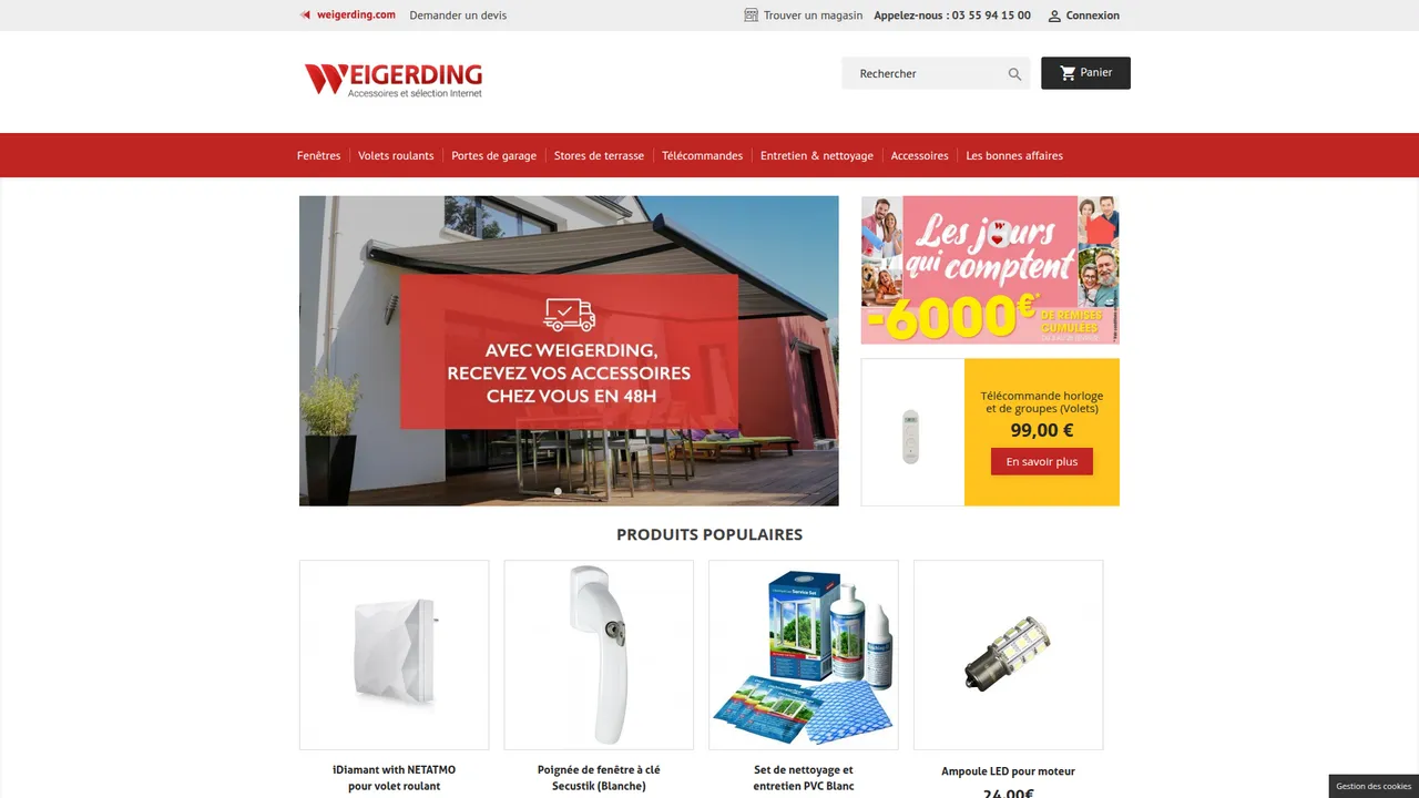 Aperçu du site Weigerding : accessoires menuiseries