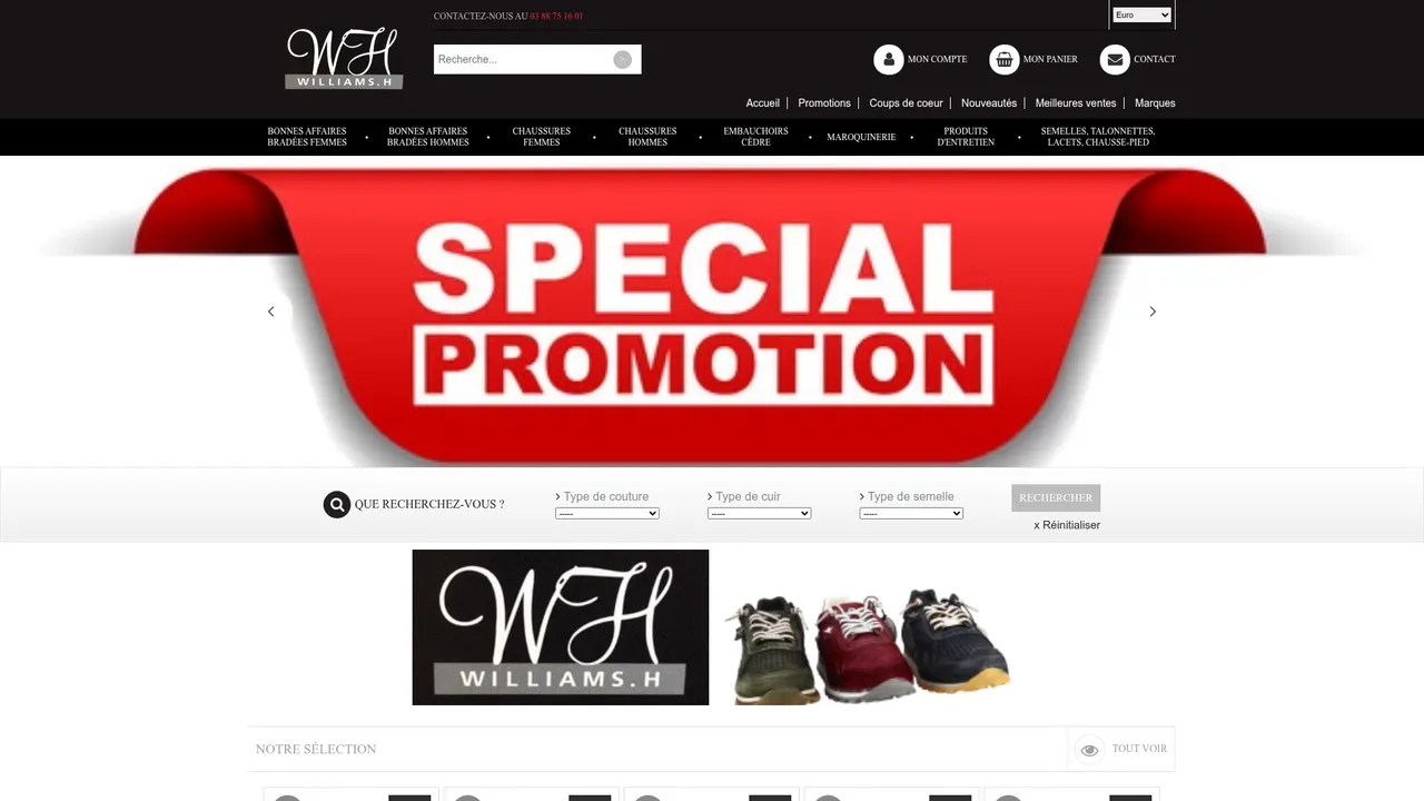 Aperçu du site Williams.H : chaussures homme et femme