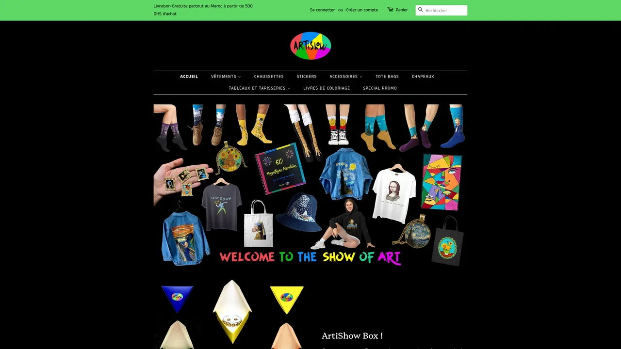 Screenshot de www.artishowshop.com