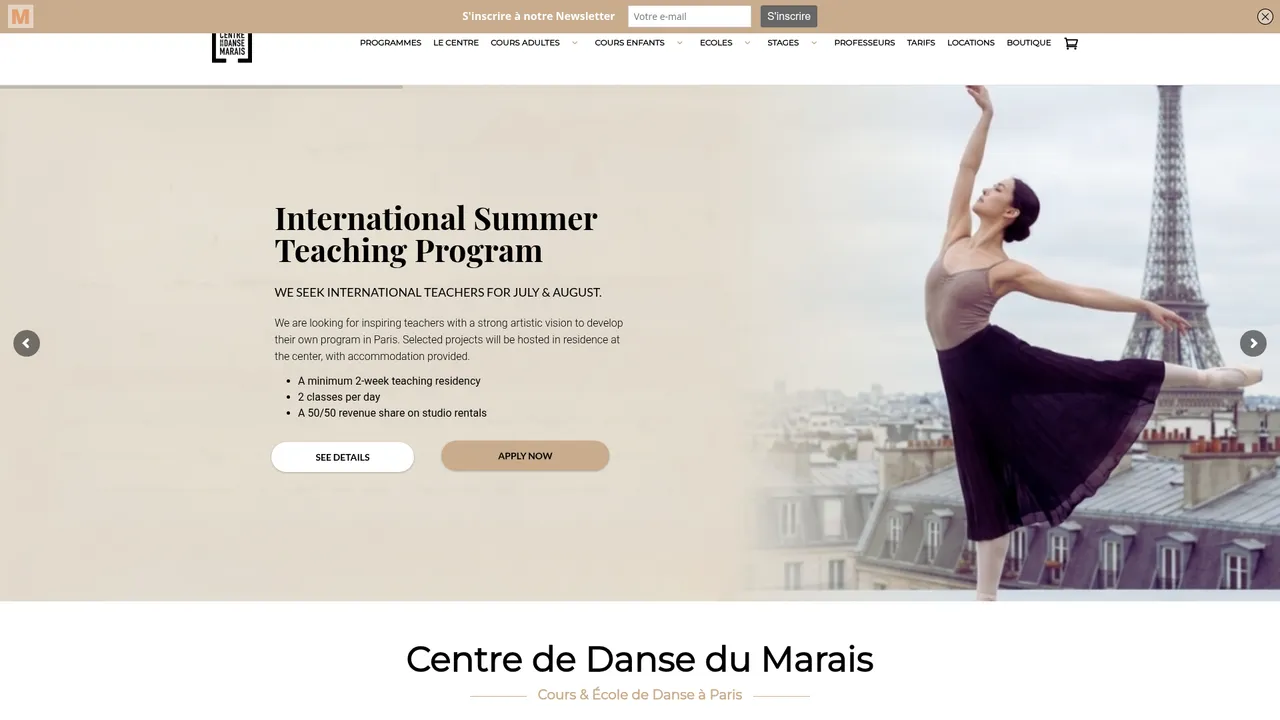 Screenshot de www.centrededansedumarais.fr