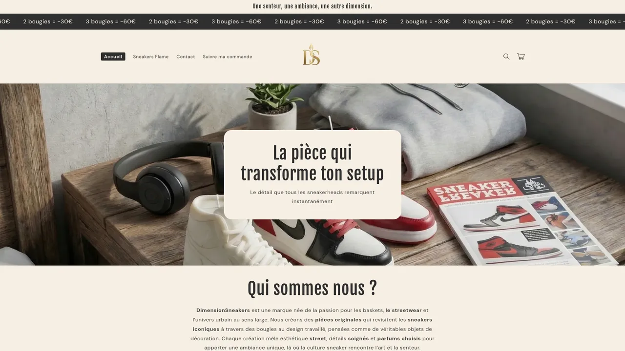 Screenshot de www.dimensionsneakers.com
