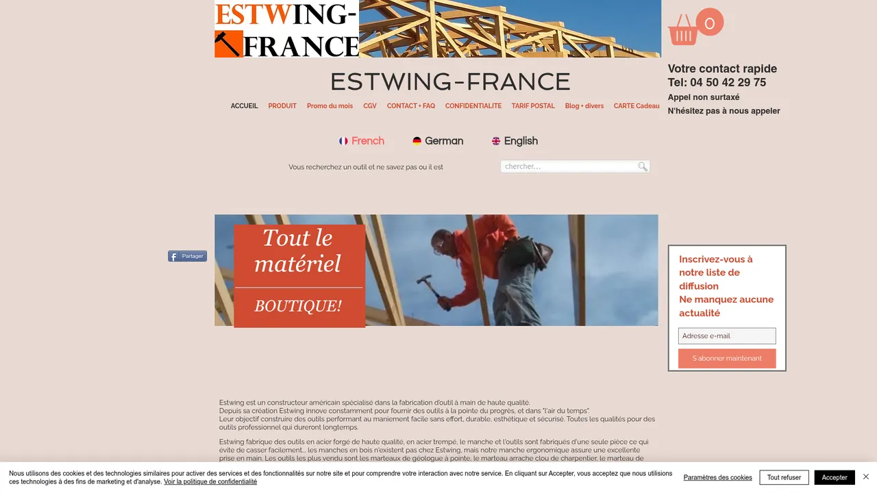 Screenshot de www.estwing-france.com
