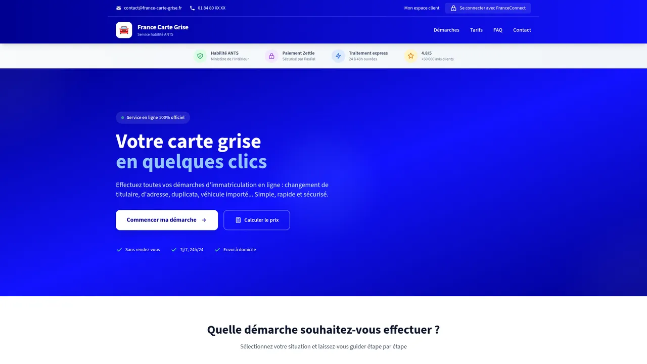 Aperçu du site www.faireunecartegrise.fr