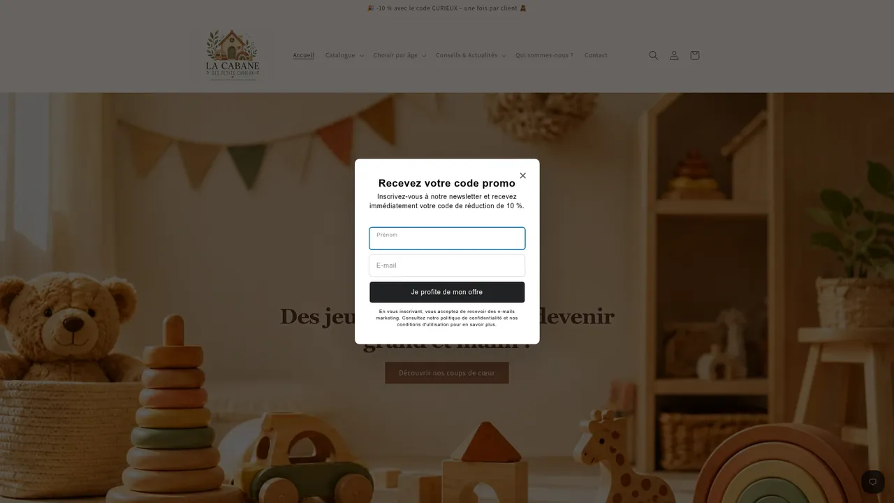 Screenshot de www.lacabanedespetitscurieux.fr