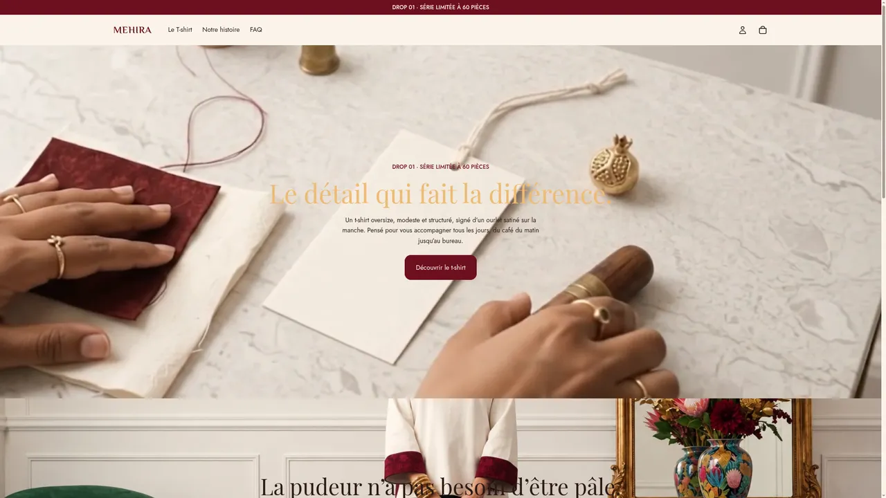 Screenshot de www.mehira.store