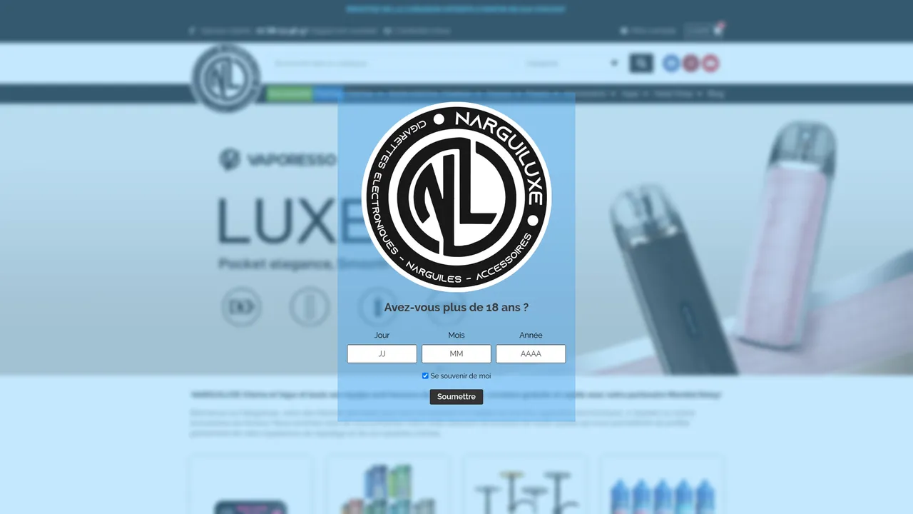 Screenshot de www.narguiluxe.com