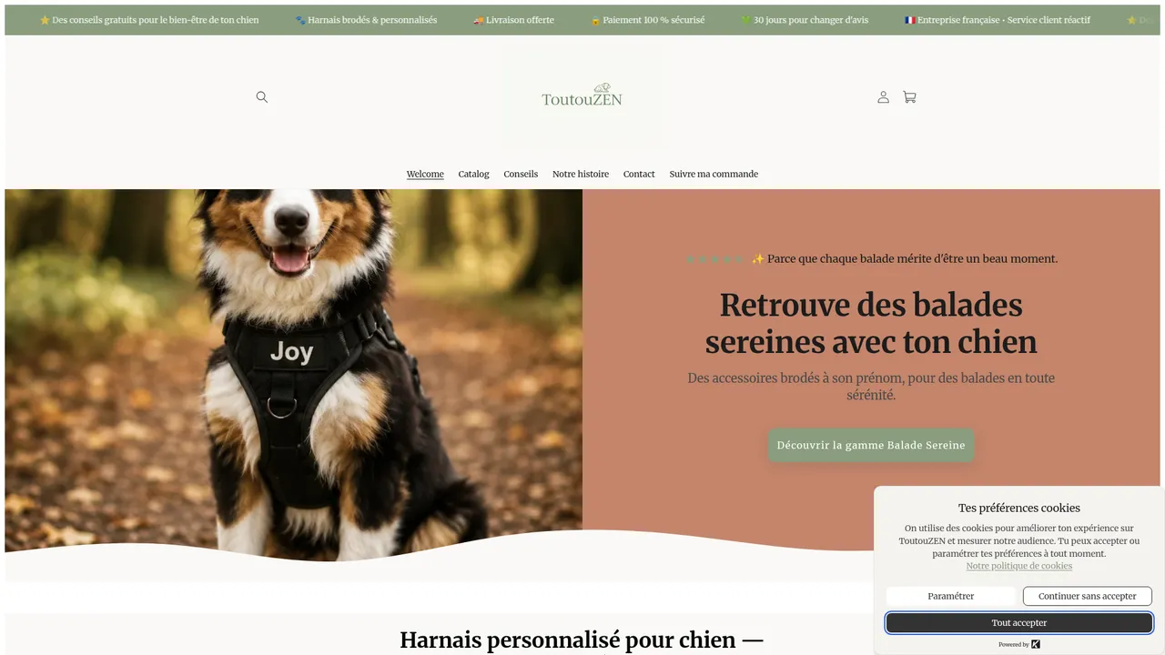 Screenshot de www.toutou-zen.fr