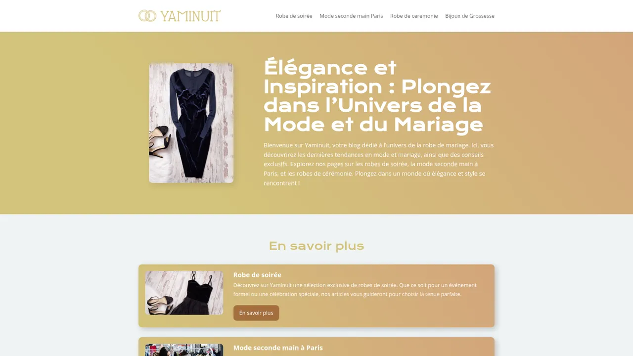Aperçu du site Yaminuit robes de cérémonie France
