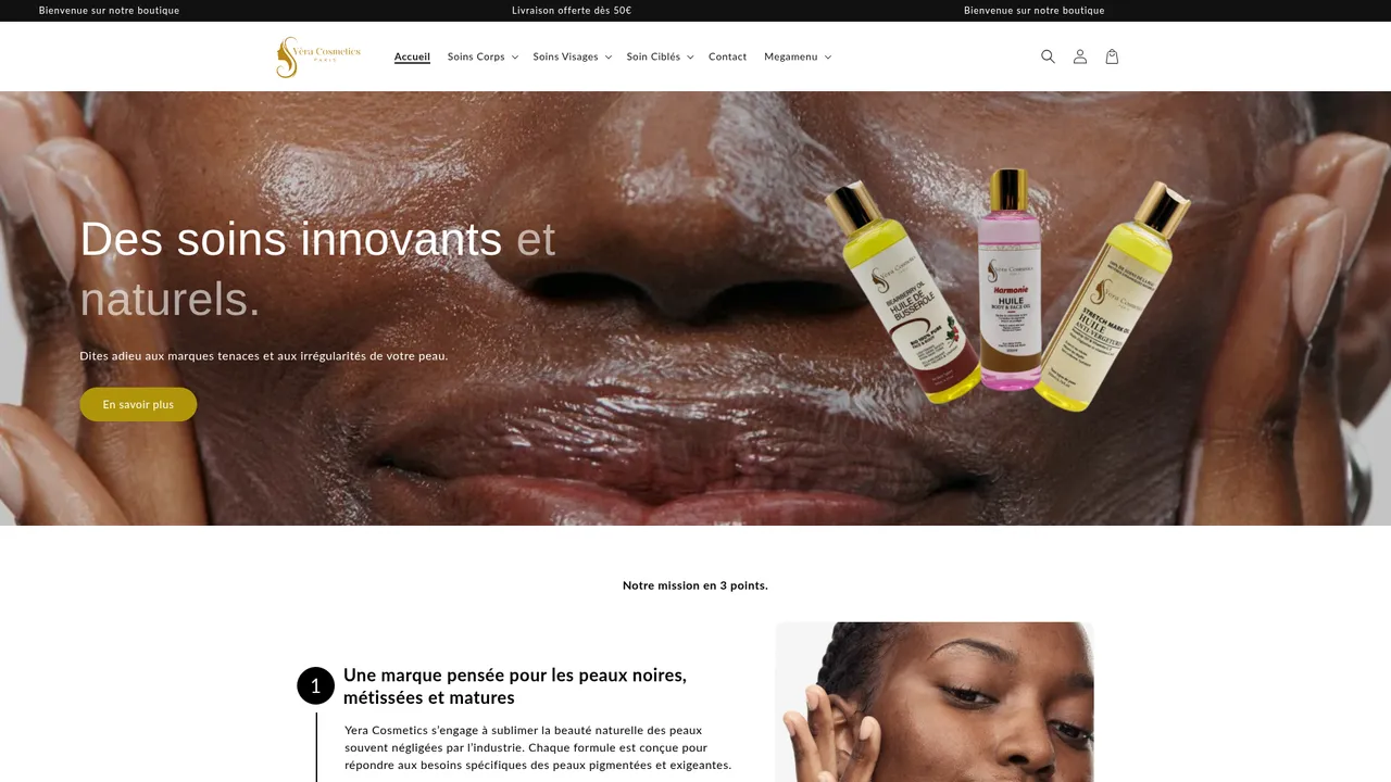 Aperçu du site Yèra Cosmetics Paris